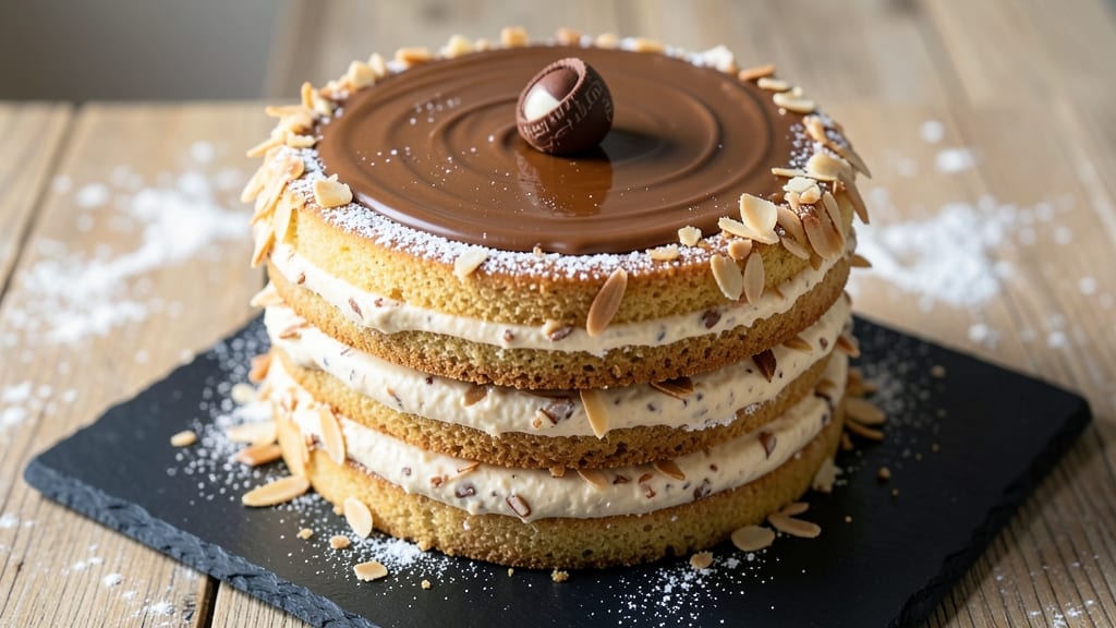 Almond Joy Layer Cake Recipe: Tropical Cream Cheese Swirls and Crunchy Nut Topping