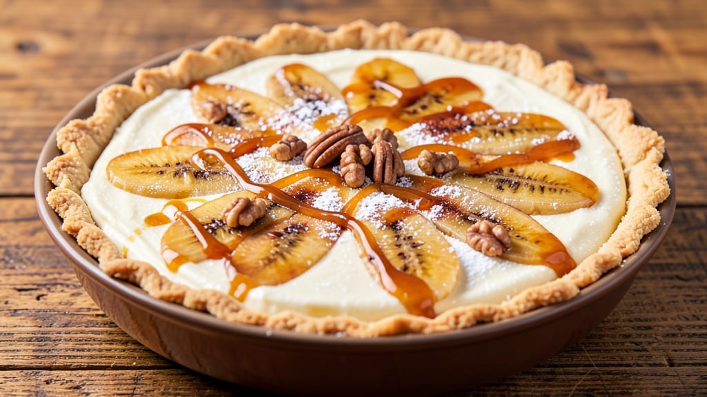 Banana Cheesecake Pie Recipe: Crunchy Streusel Crown Over Silky Banana Filling