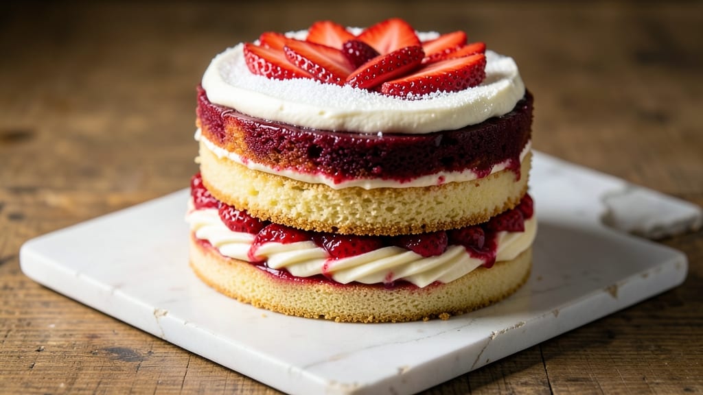 Ambrosia Fresh Strawberry Cake Recipe: Layers of Creamy Cheesecake and Juicy Berries