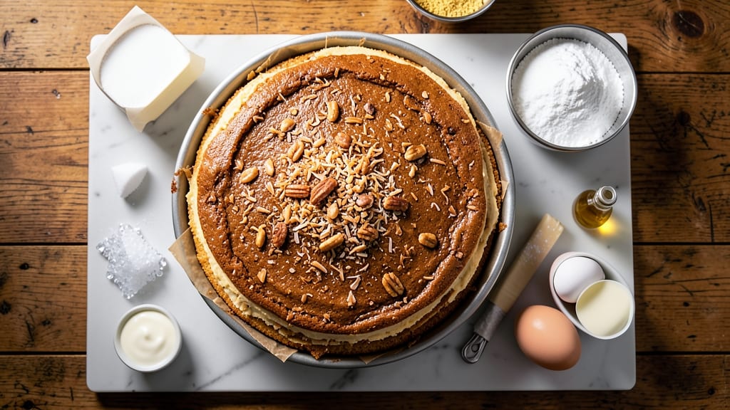 Bakers Bar German Chocolate Cake Recipe: Nutty Pecan Streusel Over Moist Chocolate Layers