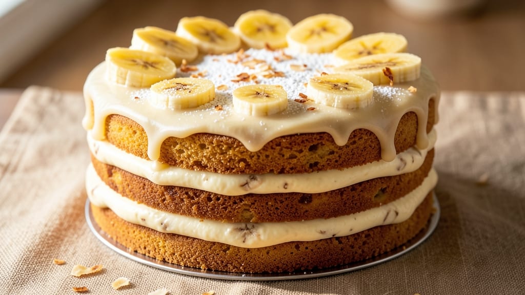 Banana Cream Layer Cake Recipe: Swirled Vanilla Frosting Between Moist Layers