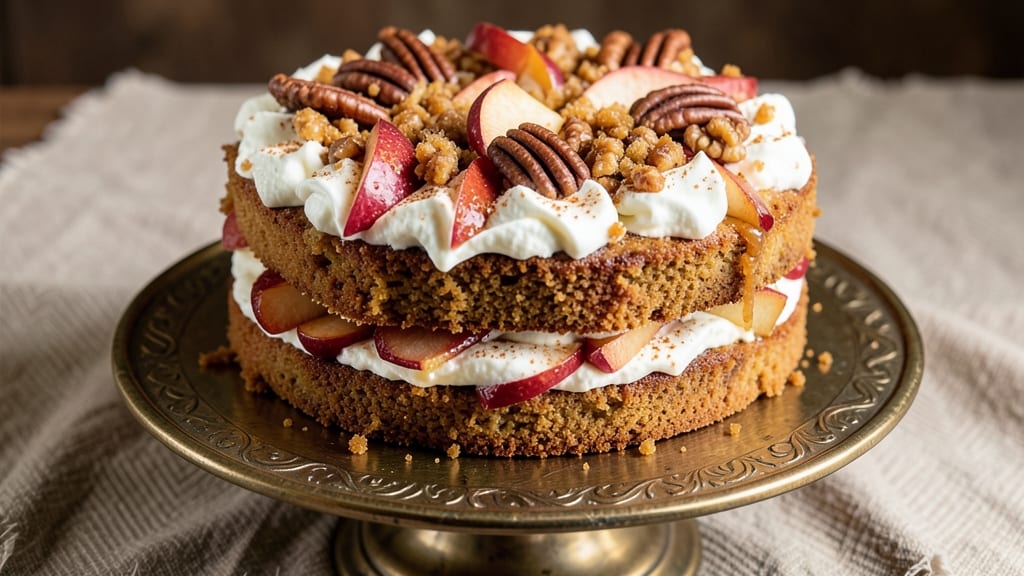 Apple Cinnamon Pecan Cake Recipe: Pecan-Studded Crust With Warm Vanilla Notes