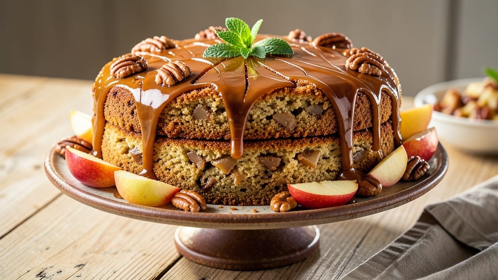 Apple Pecan Cake With Caramel Icing Recipe: Nutty Crunch Meets Gooey Caramel Swirls