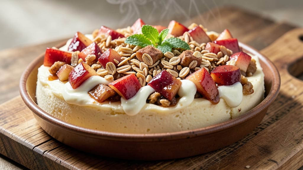 Apple Crisp Cheesecake No-Bake Recipe: Chilled Vanilla Bean Crunch Over Spiced Apple Filling