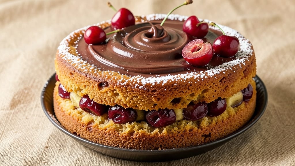 Banana and Cherry Cake Recipe: Swirled Fruit Layers With Buttery Streusel Top