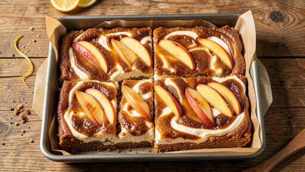 Apple Blondie Cheesecake Bars Recipe: Buttery Streusel Hugs Moist Apple Layers