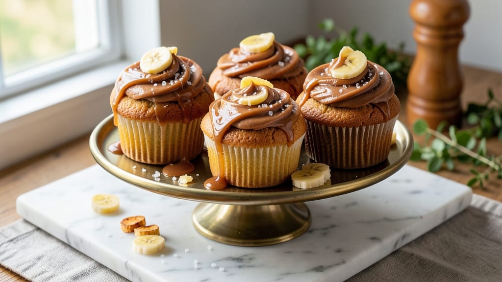 Banana Caramel Cupcakes Recipe: Molten Caramel Hearts and Fluffy Vanilla Crowns
