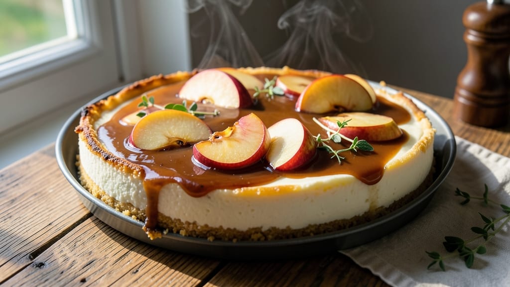 Apple Caramel Brandy Cheesecake Recipe: Boozy Caramel Swirls and Crispy Top