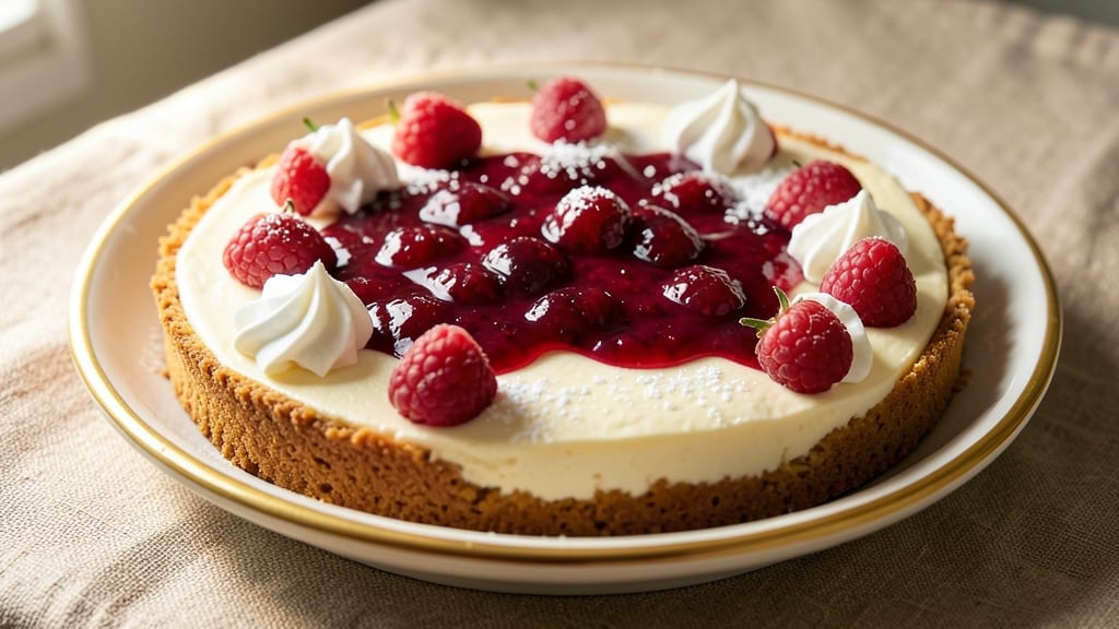 Baked Raspberry Cheesecake Recipe: Jammy Berries Bursting in Silky Crust